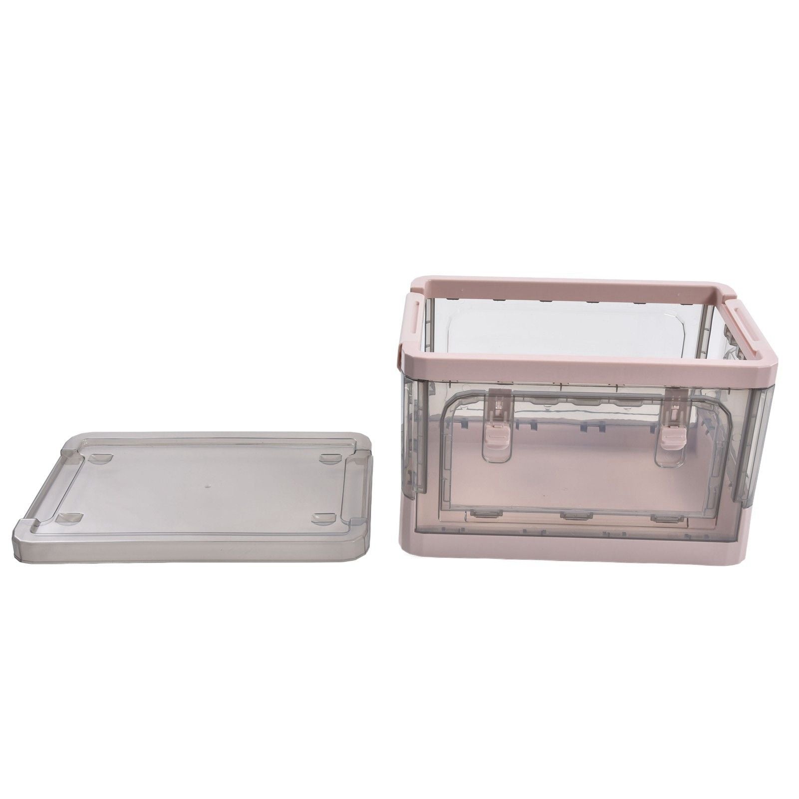 Stackable Storage Bin 35L Pink Double Door 4 Wheel Foldable Stackable Storage Box for Office Home Bedroom V1294-YM0523-3117220007811