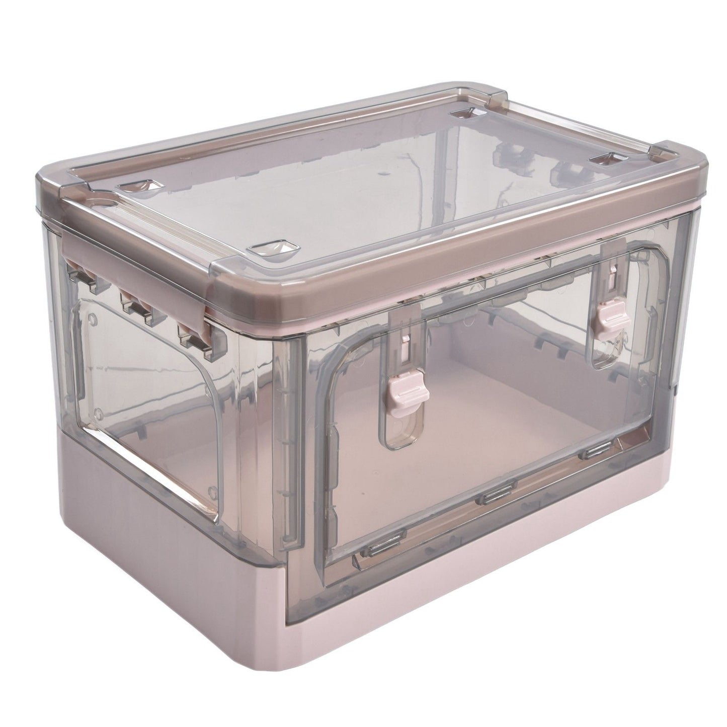 Stackable Storage Bin 35L Pink Double Door 4 Wheel Foldable Stackable Storage Box for Office Home Bedroom V1294-YM0523-3117220007811