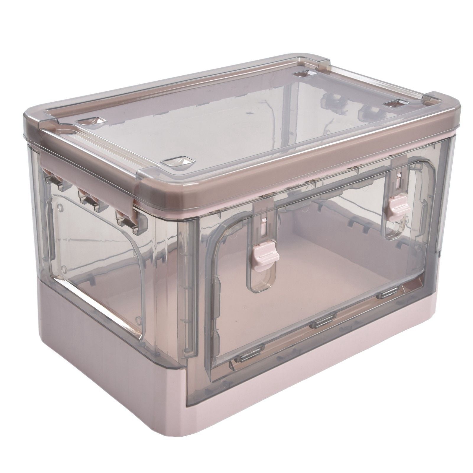 Stackable Storage Bin 35L Pink Double Door 4 Wheel Foldable Stackable Storage Box for Office Home Bedroom V1294-YM0523-3117220007811