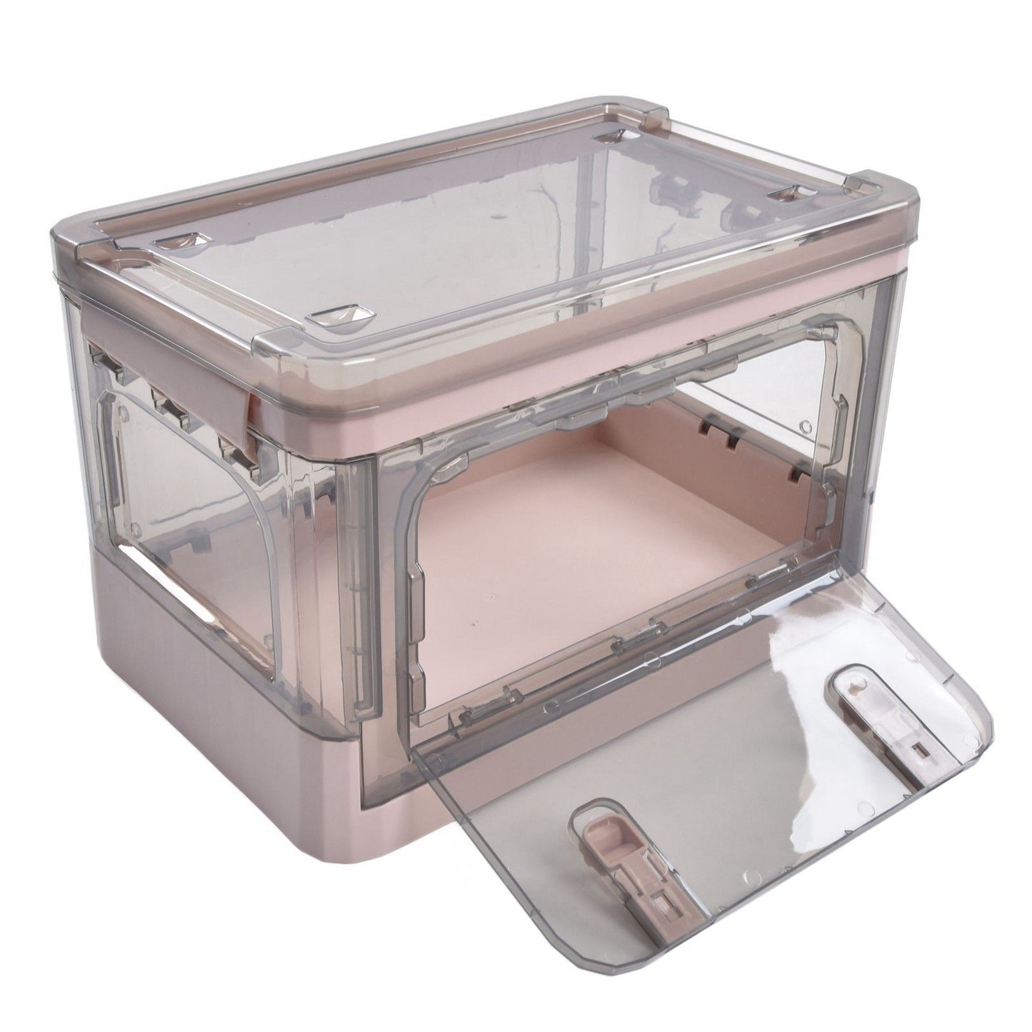 Stackable Storage Bin 35L Pink Double Door 4 Wheel Foldable Stackable Storage Box for Office Home Bedroom V1294-YM0523-3117220007811
