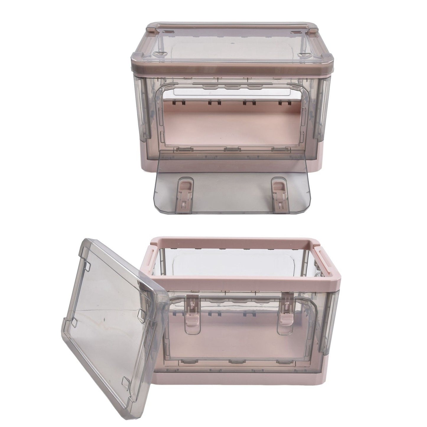 Stackable Storage Bin 35L Pink Double Door 4 Wheel Foldable Stackable Storage Box for Office Home Bedroom V1294-YM0523-3117220007811