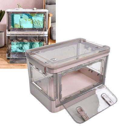 Stackable Storage Bin 35L Pink Double Door 4 Wheel Foldable Stackable Storage Box for Office Home Bedroom V1294-YM0523-3117220007811