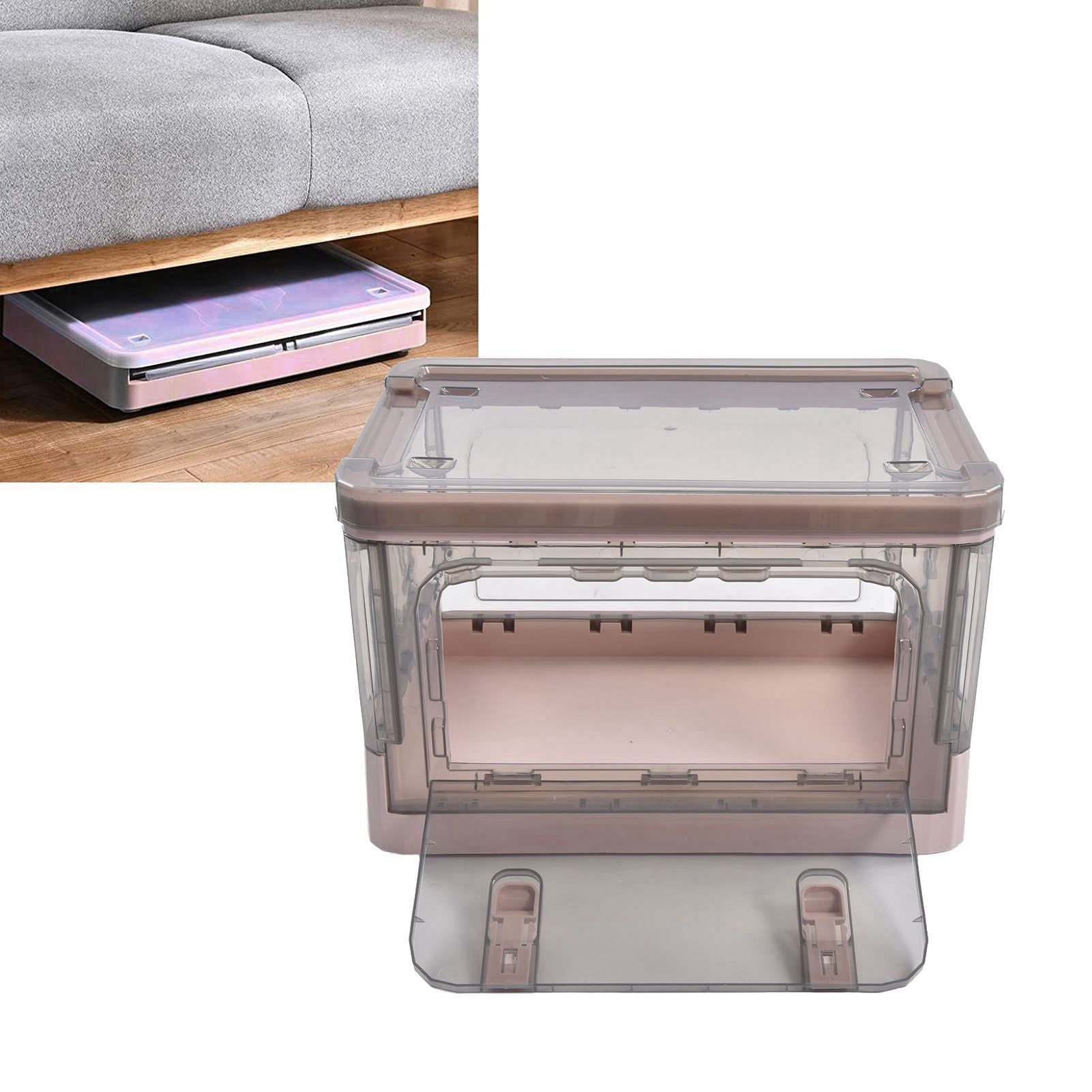 Stackable Storage Bin 35L Pink Double Door 4 Wheel Foldable Stackable Storage Box for Office Home Bedroom V1294-YM0523-3117220007811