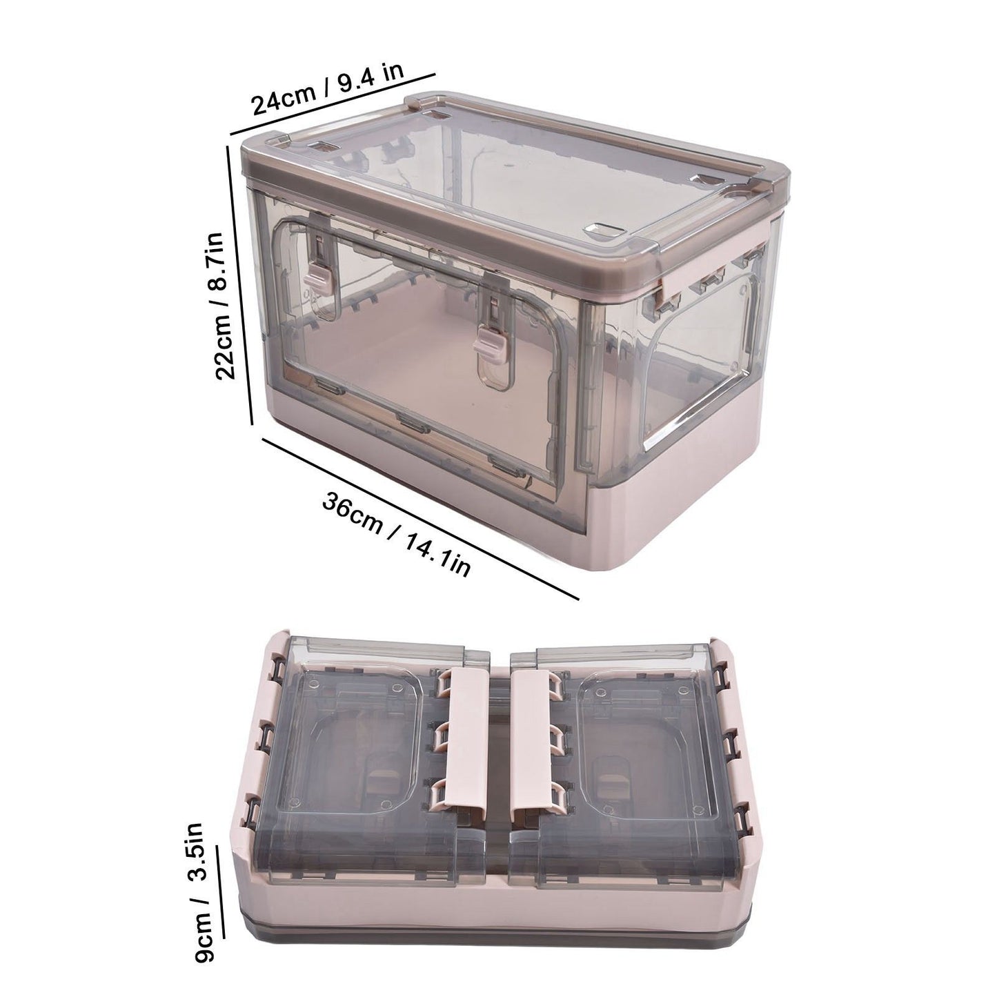 Stackable Storage Bin 35L Pink Double Door 4 Wheel Foldable Stackable Storage Box for Office Home Bedroom V1294-YM0523-3117220007811