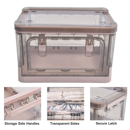 Stackable Storage Bin 35L Pink Double Door 4 Wheel Foldable Stackable Storage Box for Office Home Bedroom V1294-YM0523-3117220007811