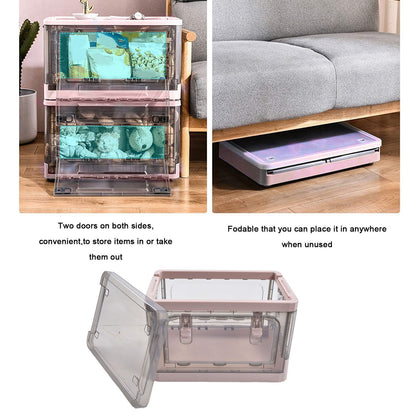 Stackable Storage Bin 35L Pink Double Door 4 Wheel Foldable Stackable Storage Box for Office Home Bedroom V1294-YM0523-3117220007811