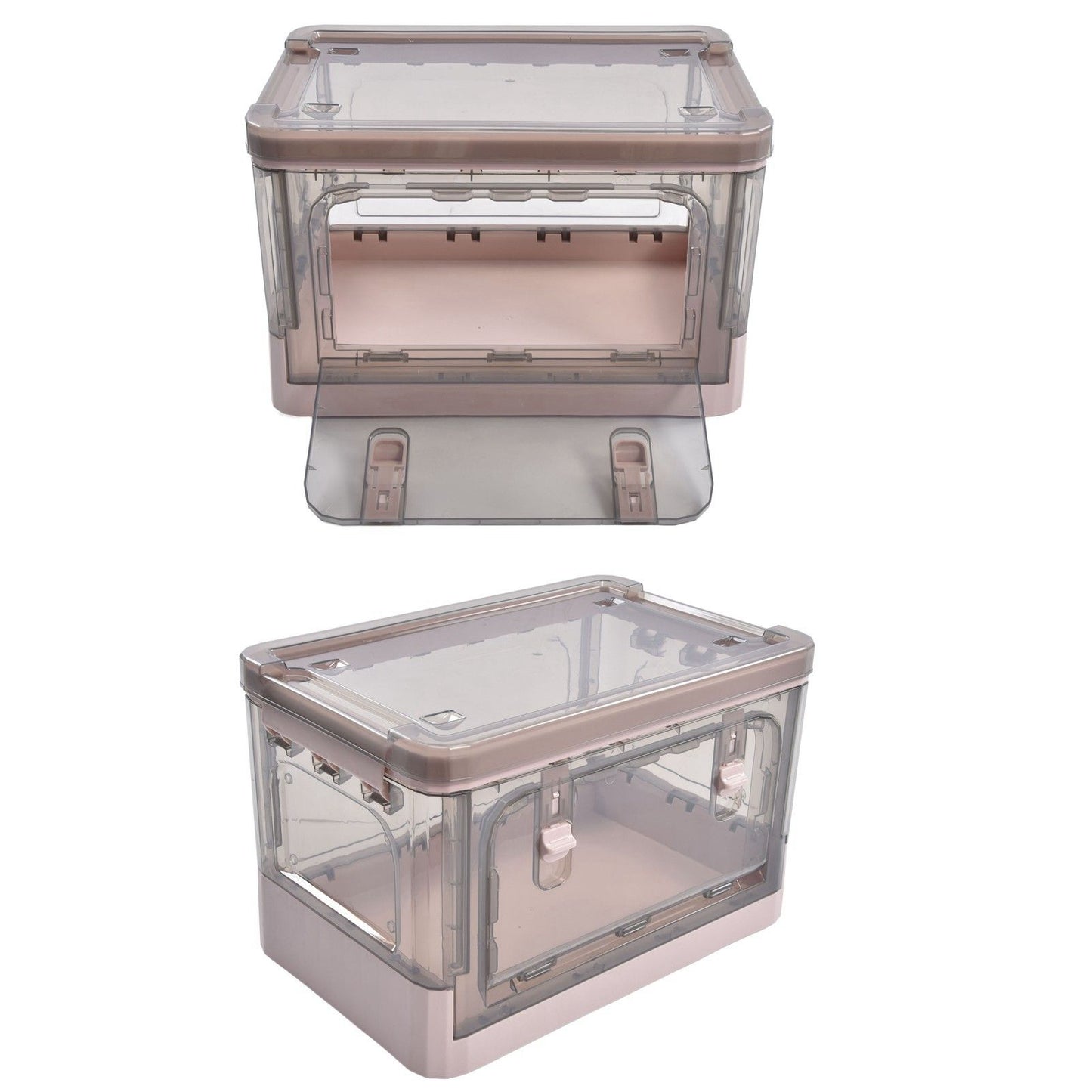 Stackable Storage Bin 35L Pink Double Door 4 Wheel Foldable Stackable Storage Box for Office Home Bedroom V1294-YM0523-3117220007811