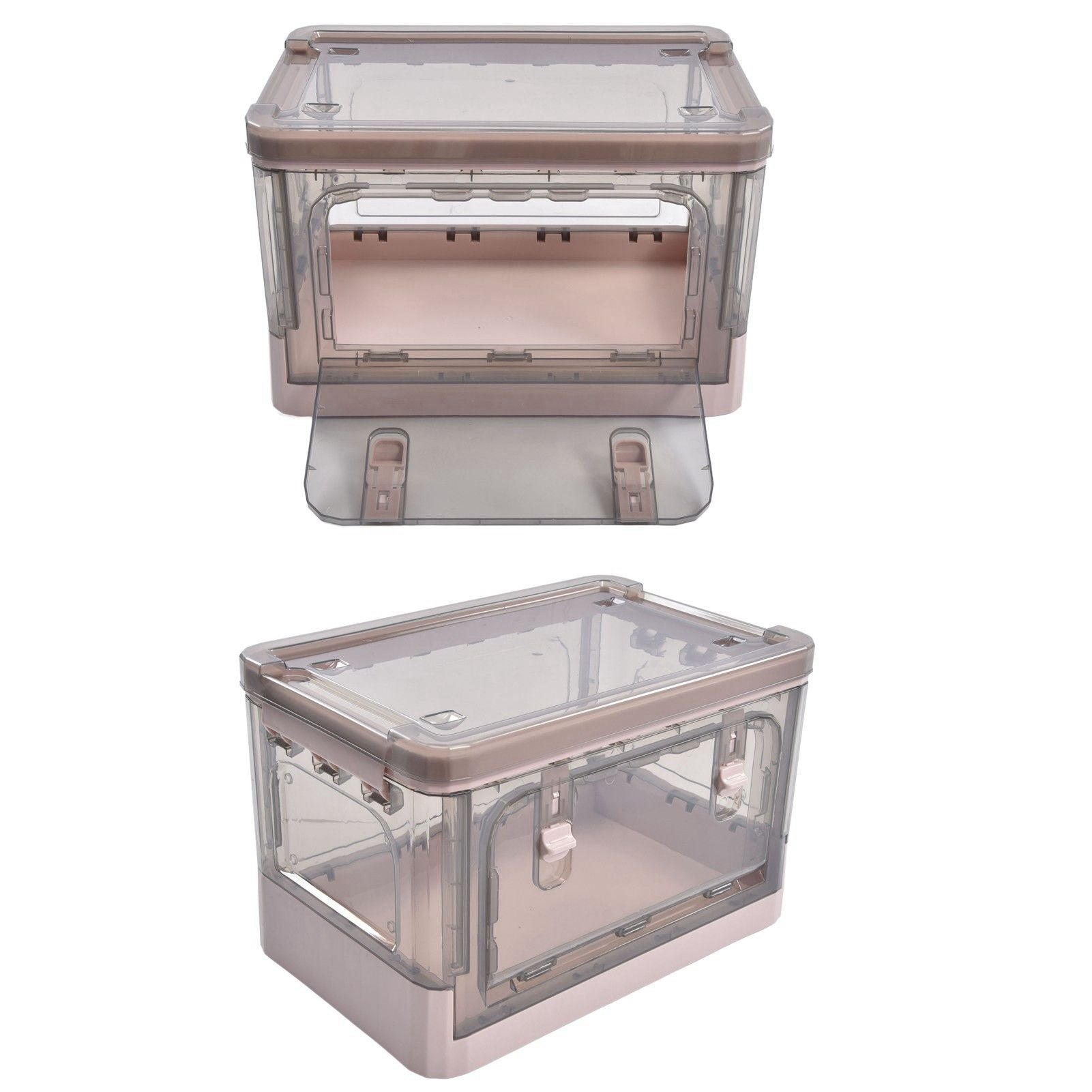Stackable Storage Bin 35L Pink Double Door 4 Wheel Foldable Stackable Storage Box for Office Home Bedroom V1294-YM0523-3117220007811