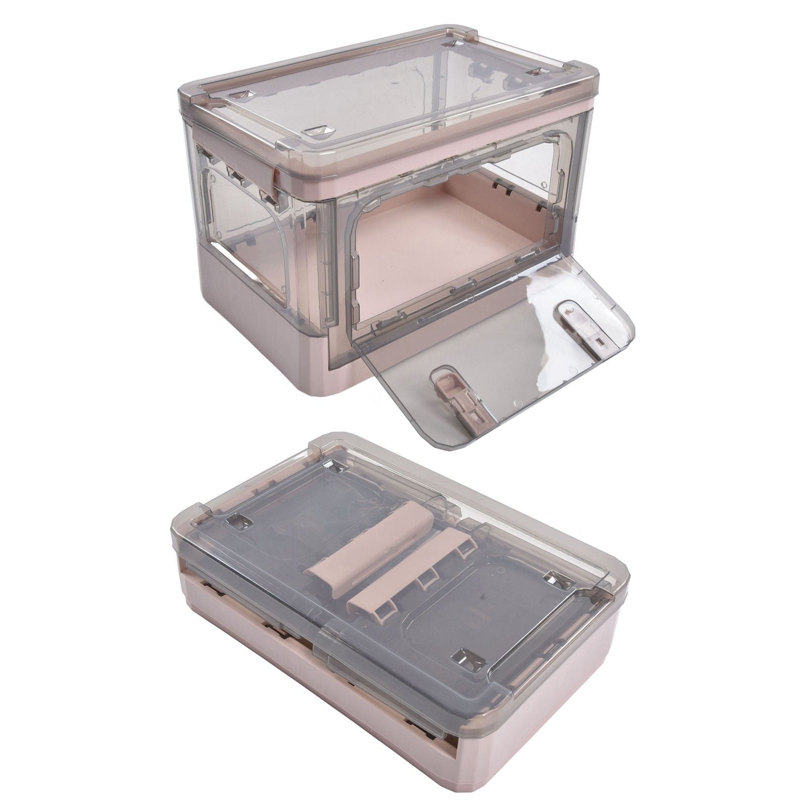 Stackable Storage Bin 35L Pink Double Door 4 Wheel Foldable Stackable Storage Box for Office Home Bedroom V1294-YM0523-3117220007811