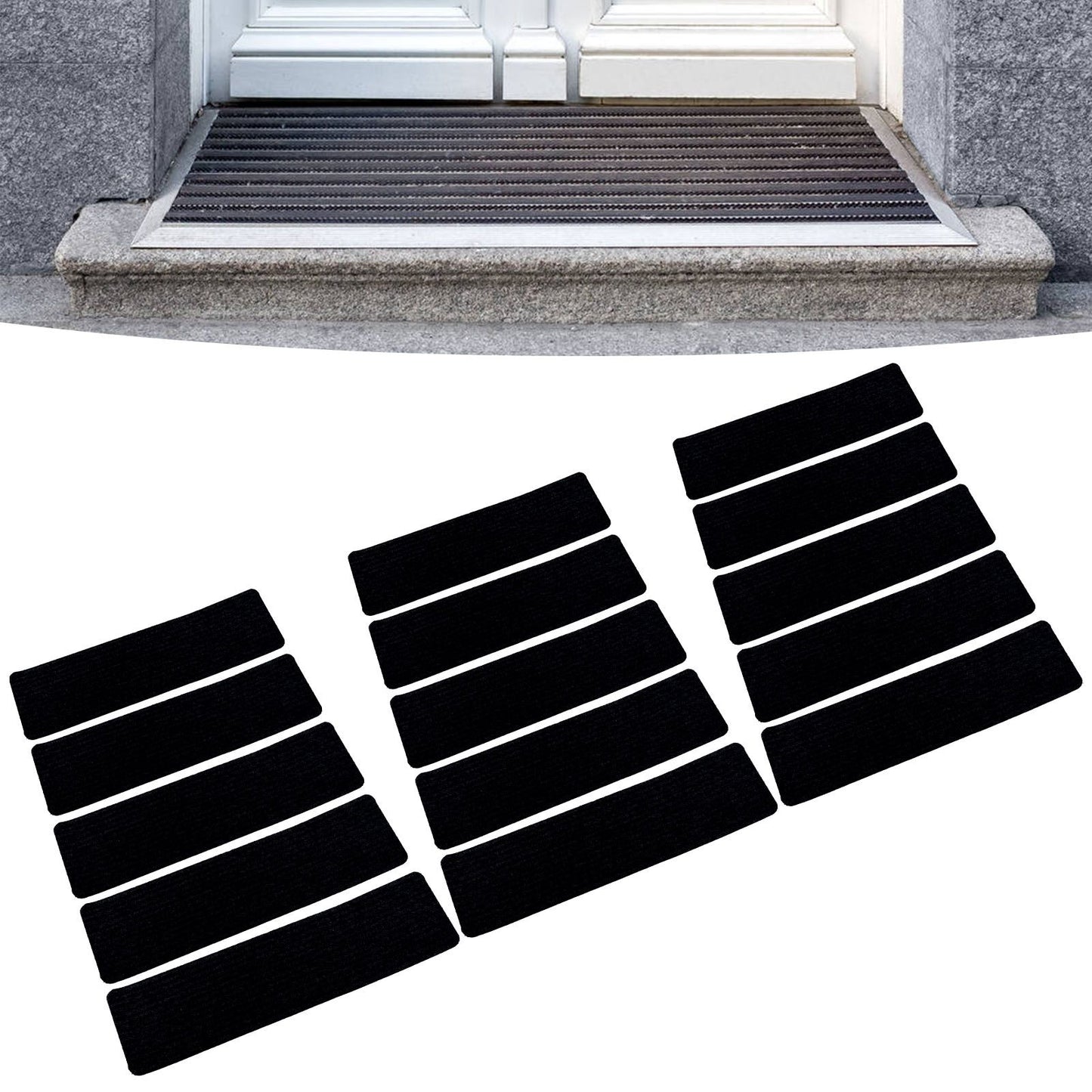 15 Pcs Stair Treads Cuttable Polyester Non Slip Soft Self Adhesive Stair Stripe Floor Mat CarpetBlack White V1294-YM0523-3117220008312