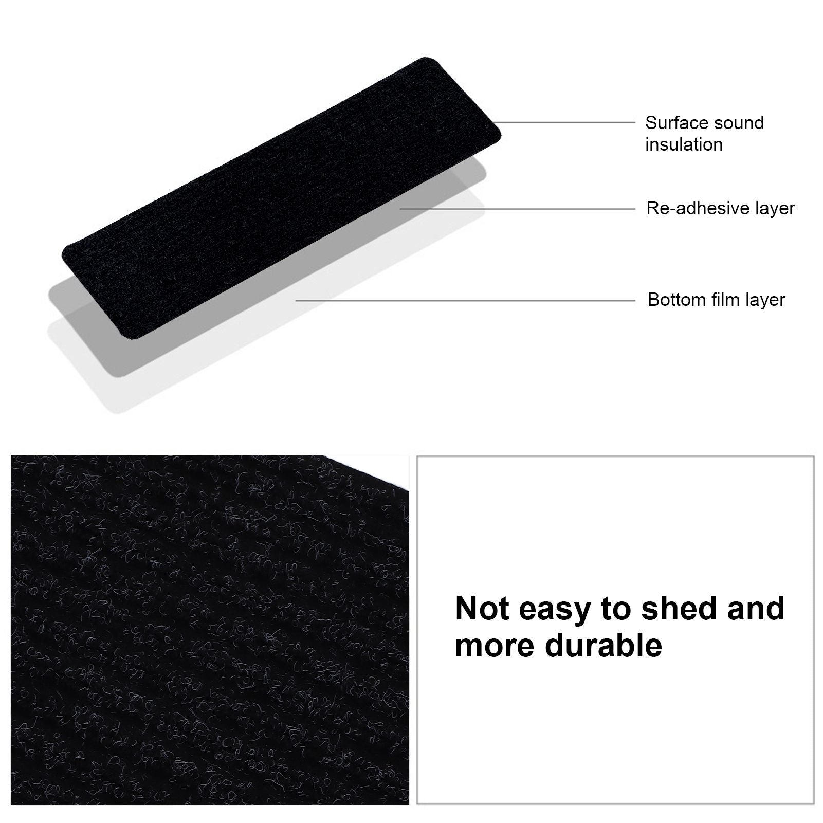15 Pcs Stair Treads Cuttable Polyester Non Slip Soft Self Adhesive Stair Stripe Floor Mat CarpetBlack White V1294-YM0523-3117220008312