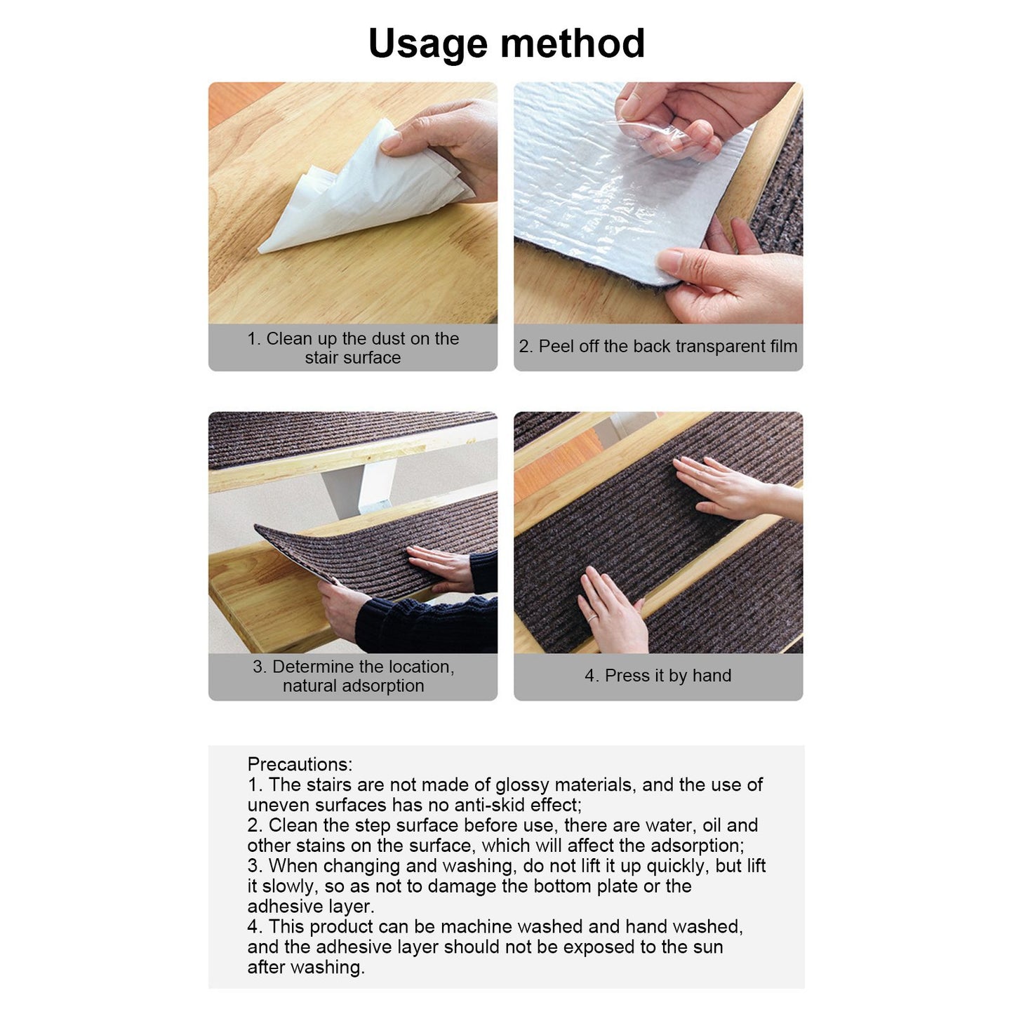 15 Pcs Stair Treads Cuttable Polyester Non Slip Soft Self Adhesive Stair Stripe Floor Mat CarpetBlack White V1294-YM0523-3117220008312