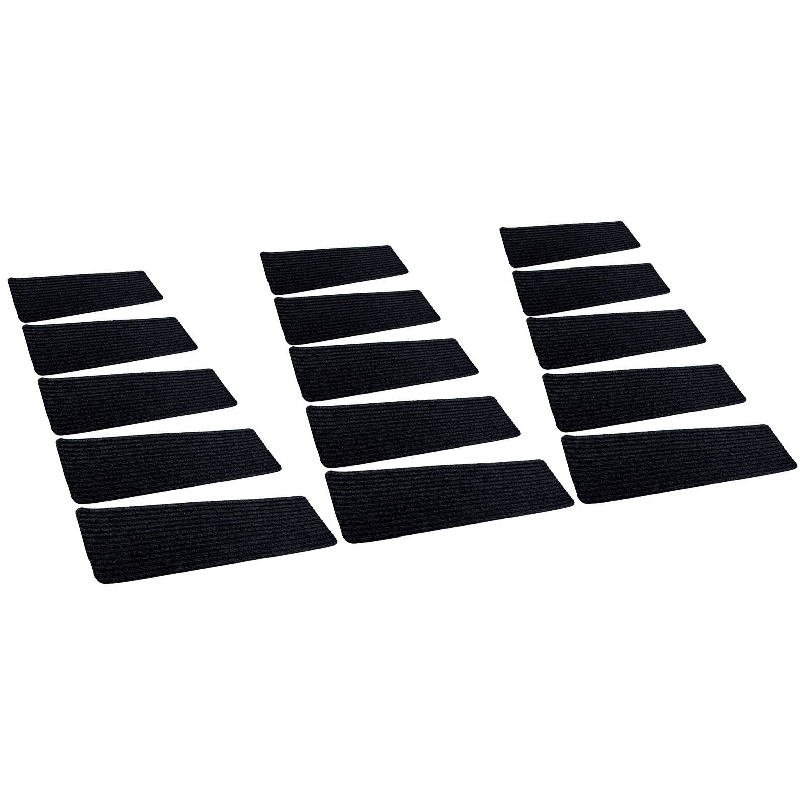 15 Pcs Stair Treads Cuttable Polyester Non Slip Soft Self Adhesive Stair Stripe Floor Mat CarpetBlack White V1294-YM0523-3117220008312