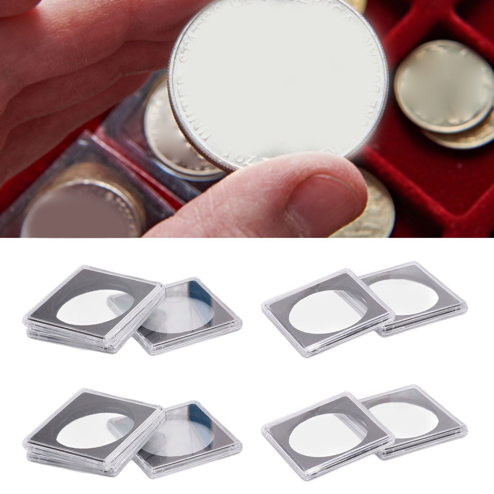 10PCS Coin Holder High Transparency Wear Resistant Environmental Acrylic Quadrate Coin Case for Coin V1294-YM0523-3117220010311