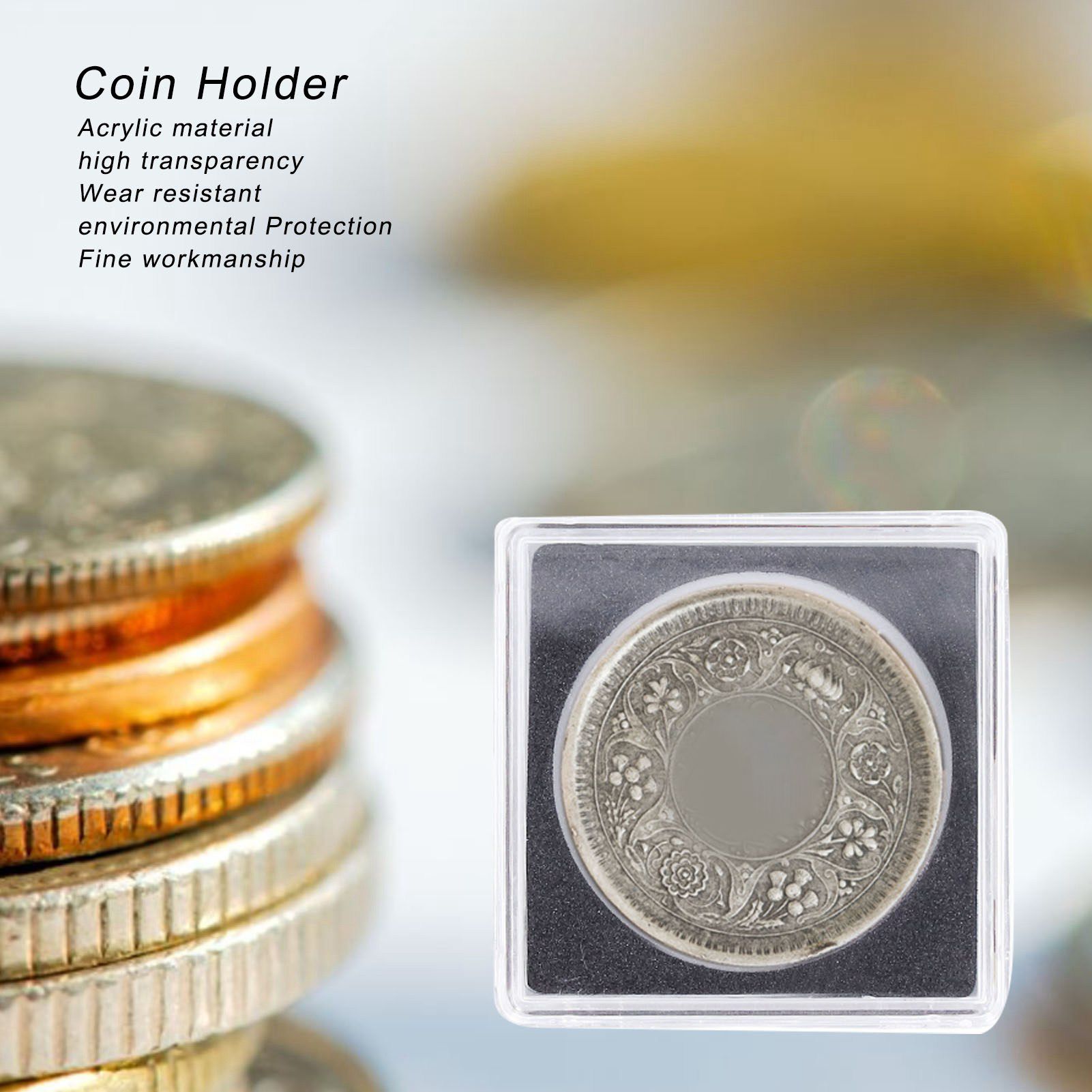 10PCS Coin Holder High Transparency Wear Resistant Environmental Acrylic Quadrate Coin Case for Coin V1294-YM0523-3117220010311