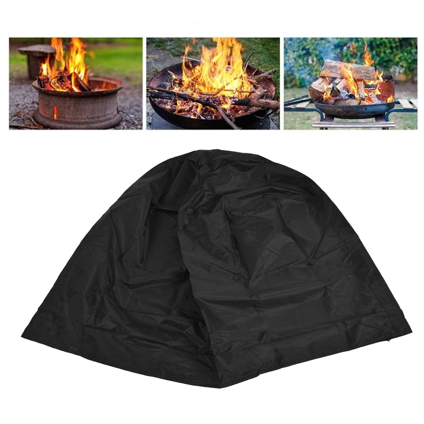 Fire Pit Cover Round Black Waterproof Dustproof Polyester Fiber Firepit Cover for Home Outdoor V1294-YM0523-3117220011111