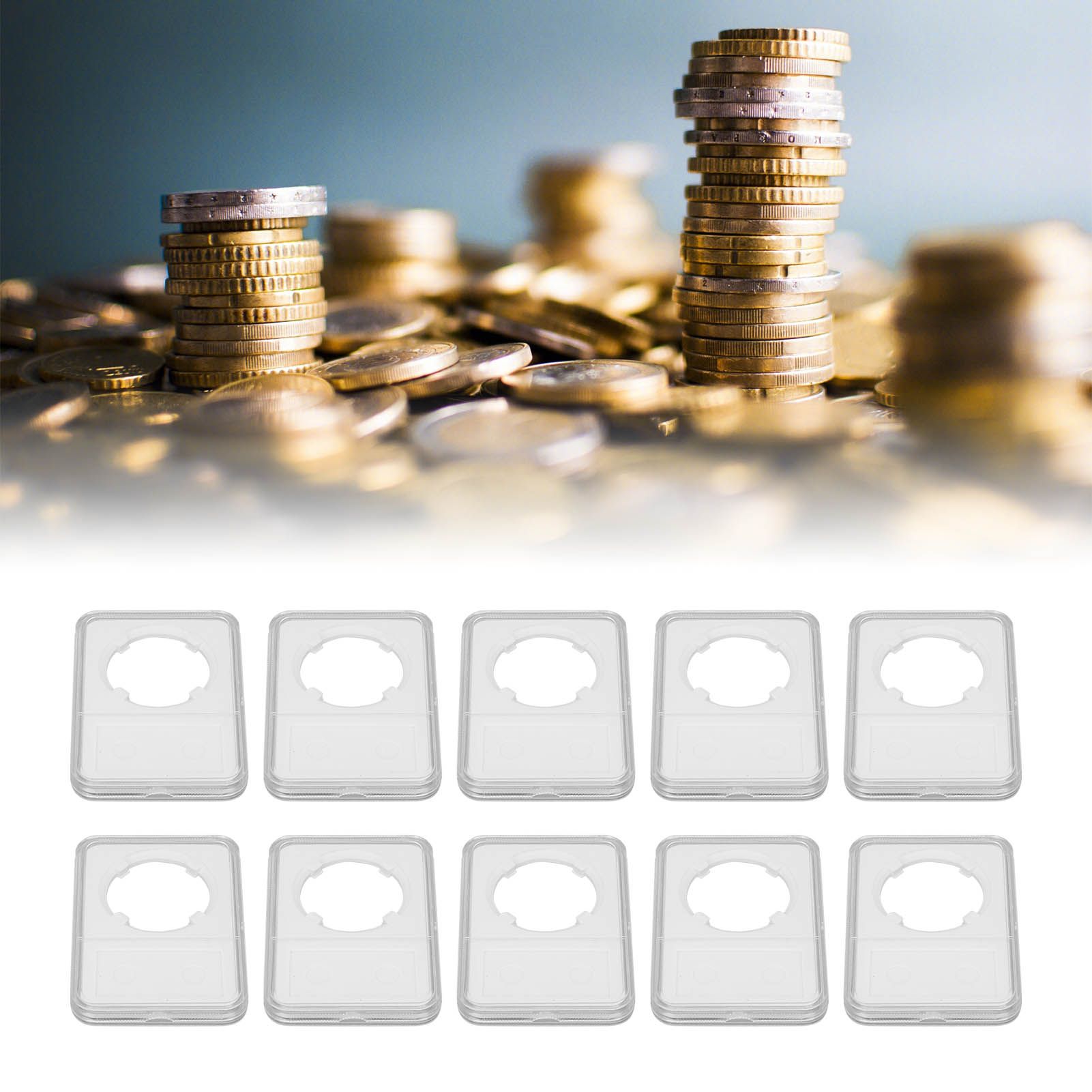 10PCS Coin Holder Transparent Design Wear Resistant Environmental Coin Protective Box for Coin Collection V1294-YM0523-3117220019211