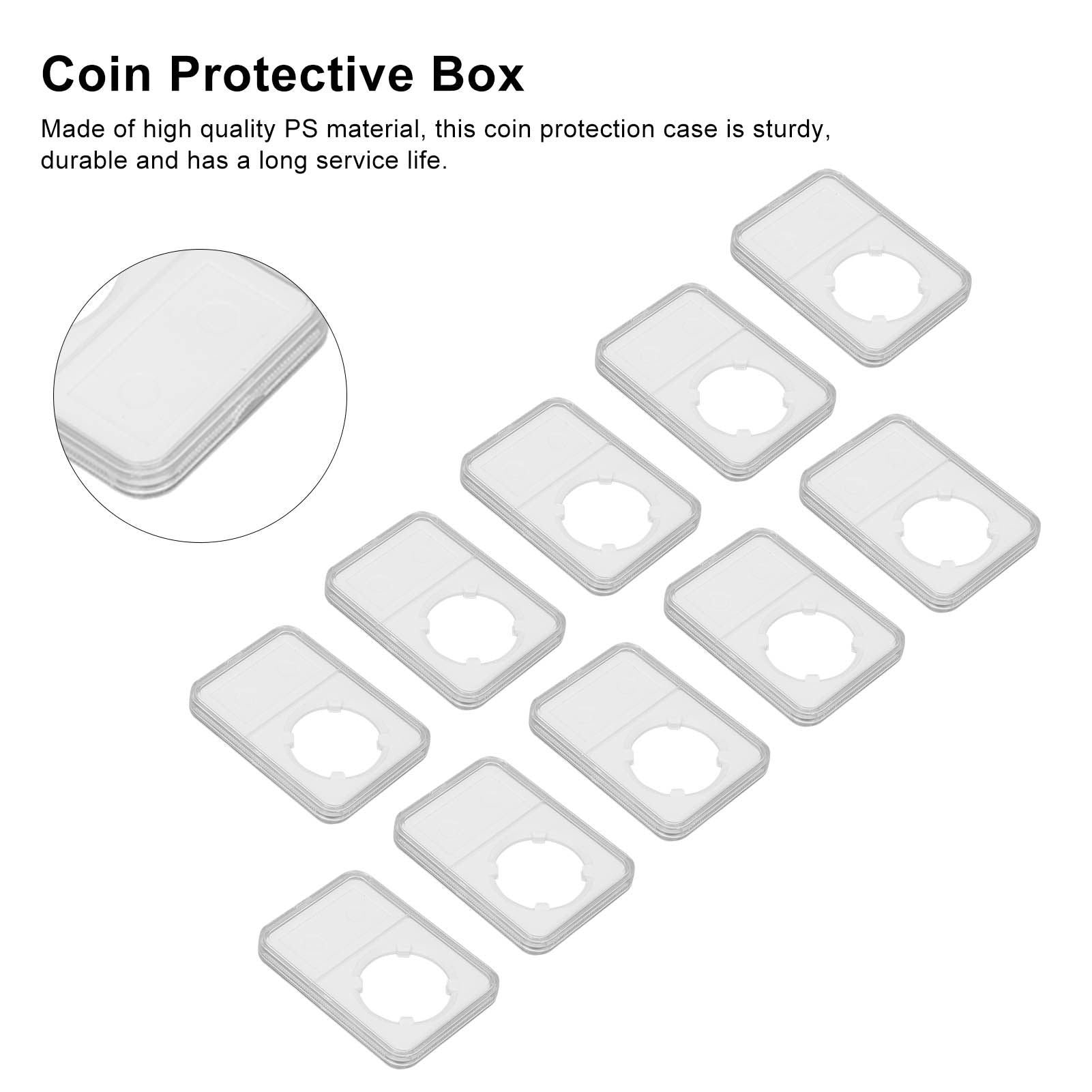 10PCS Coin Holder Transparent Design Wear Resistant Environmental Coin Protective Box for Coin Collection V1294-YM0523-3117220019211