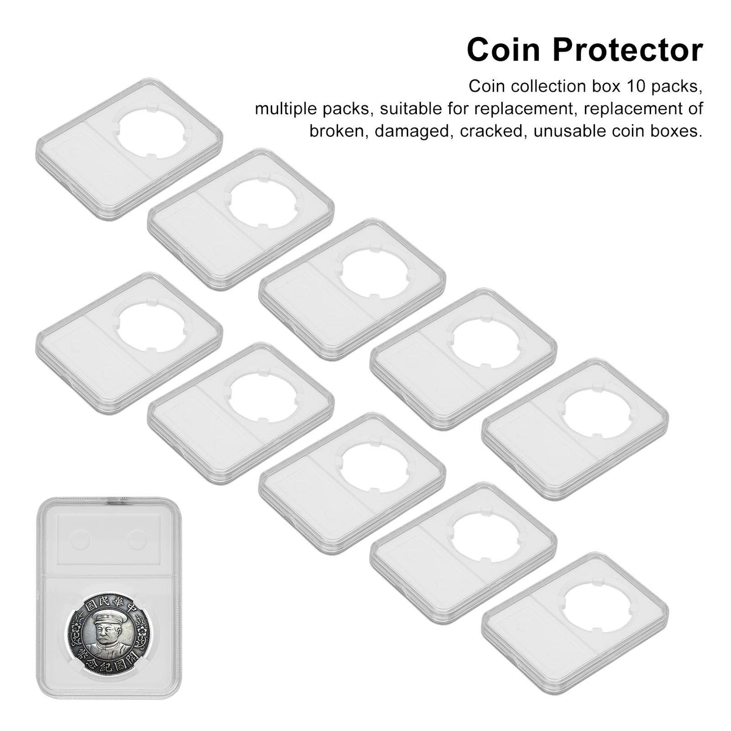 10PCS Coin Holder Transparent Design Wear Resistant Environmental Coin Protective Box for Coin Collection V1294-YM0523-3117220019211