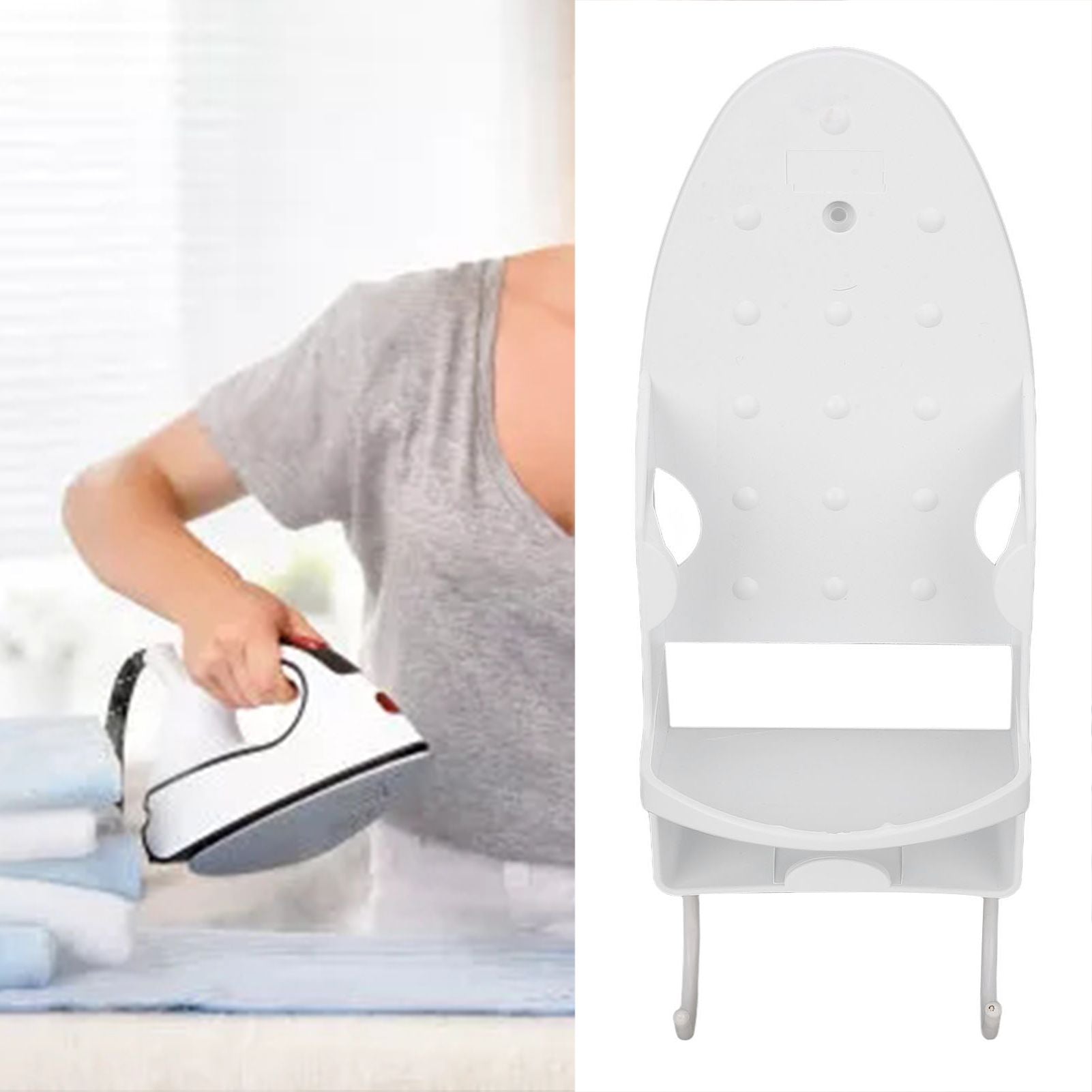 Electric Iron Holder Heat Resistant 2 in 1 Wall Mounted Iron Board Rack with Hook for Home BathroomWhite V1294-YM0523-3117220020411
