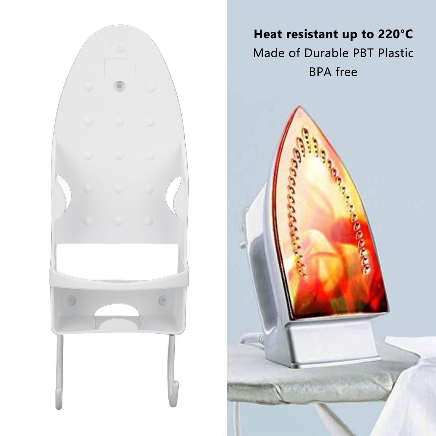 Electric Iron Holder Heat Resistant 2 in 1 Wall Mounted Iron Board Rack with Hook for Home BathroomWhite V1294-YM0523-3117220020411