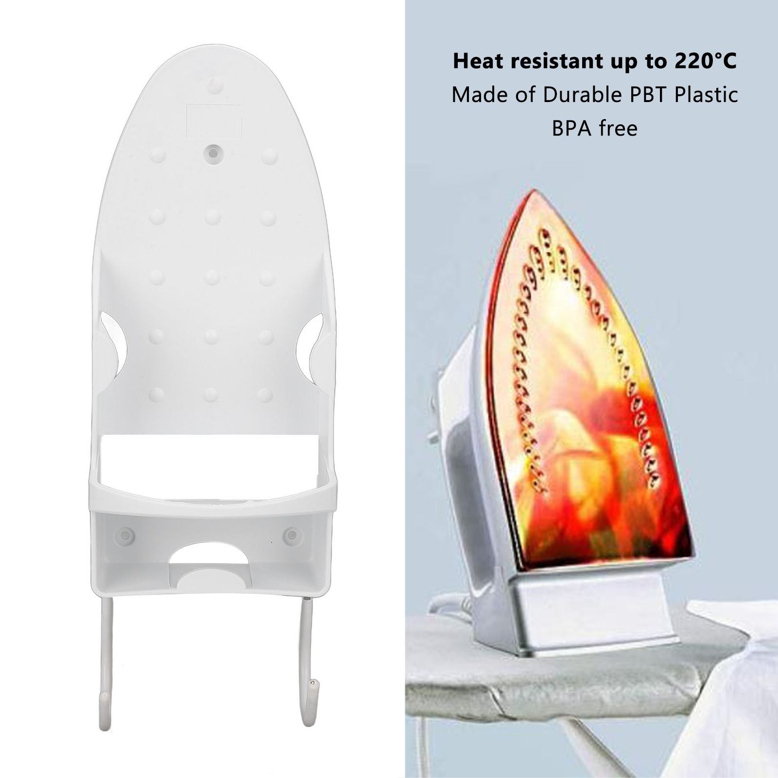 Electric Iron Holder Heat Resistant 2 in 1 Wall Mounted Iron Board Rack with Hook for Home BathroomWhite V1294-YM0523-3117220020411