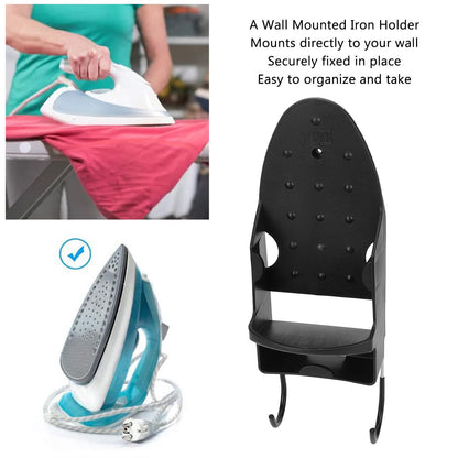 Electric Iron Holder Heat Resistant 2 in 1 Wall Mounted Iron Board Rack with Hook for Home BathroomBlack V1294-YM0523-3117220020412