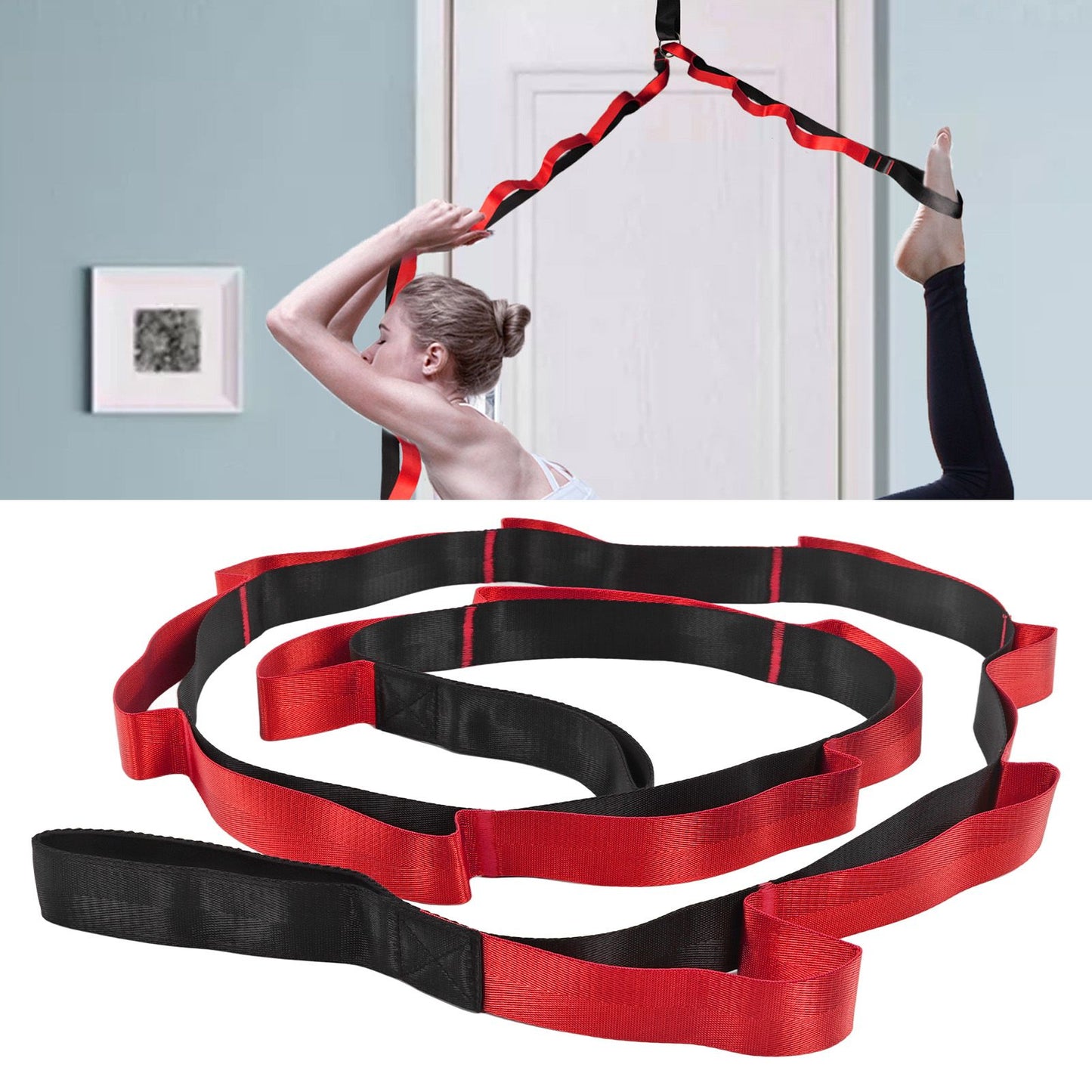 Stretch Strap Yoga Nylon Elastic Band Exercise Equipment for Home Workout Flexibility PilatesRed V1294-YM0523-3117220021211