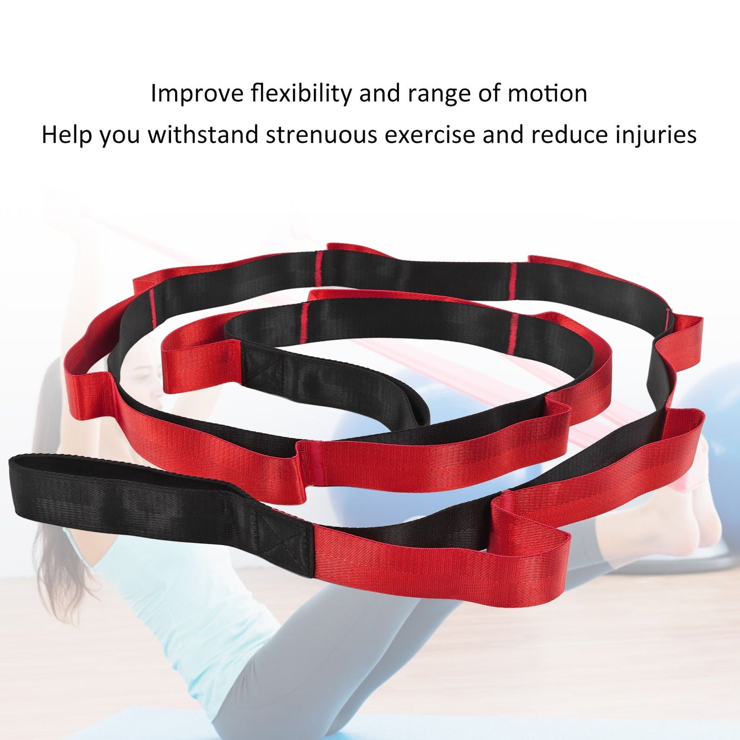 Stretch Strap Yoga Nylon Elastic Band Exercise Equipment for Home Workout Flexibility PilatesRed V1294-YM0523-3117220021211