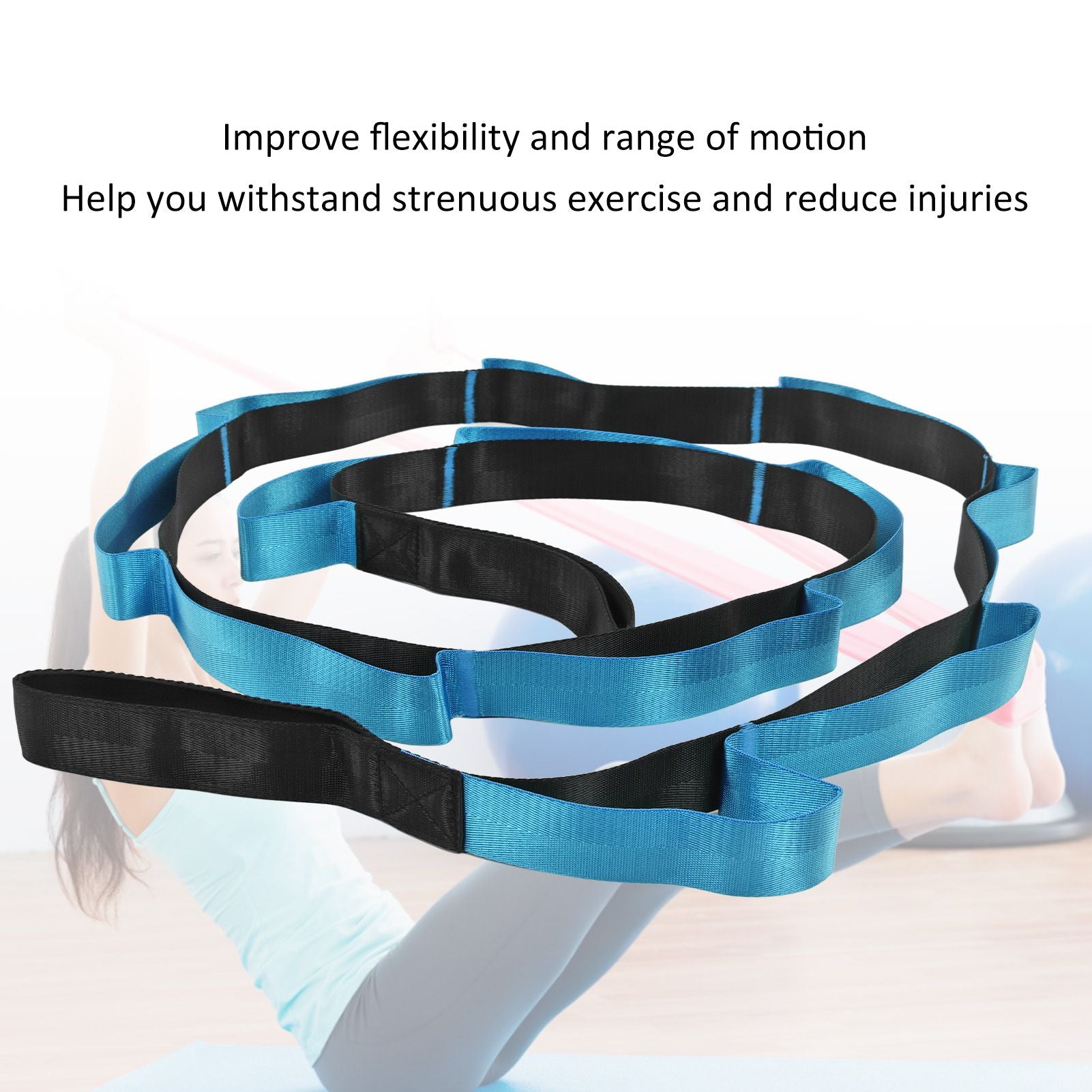 Stretch Strap Yoga Nylon Elastic Band Exercise Equipment for Home Workout Flexibility PilatesBlue V1294-YM0523-3117220021212