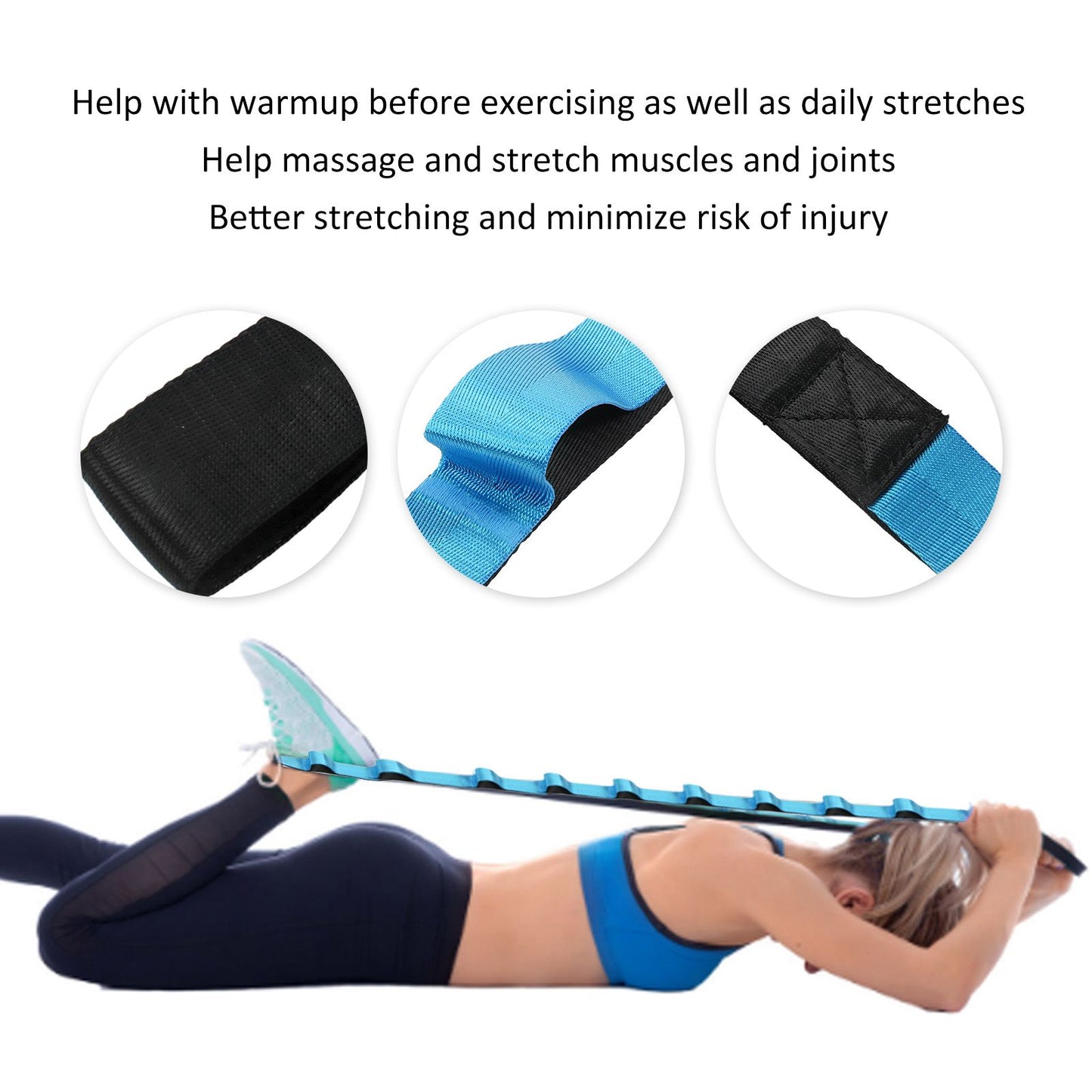 Stretch Strap Yoga Nylon Elastic Band Exercise Equipment for Home Workout Flexibility PilatesBlue V1294-YM0523-3117220021212