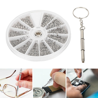 Screw Nut Assortment Kit 600pcs Watch Glasses Small Screw Nut Repair Kit with Screwdriver M1M1.2 M1.4 M1.6 V1294-YM0523-3117220025411