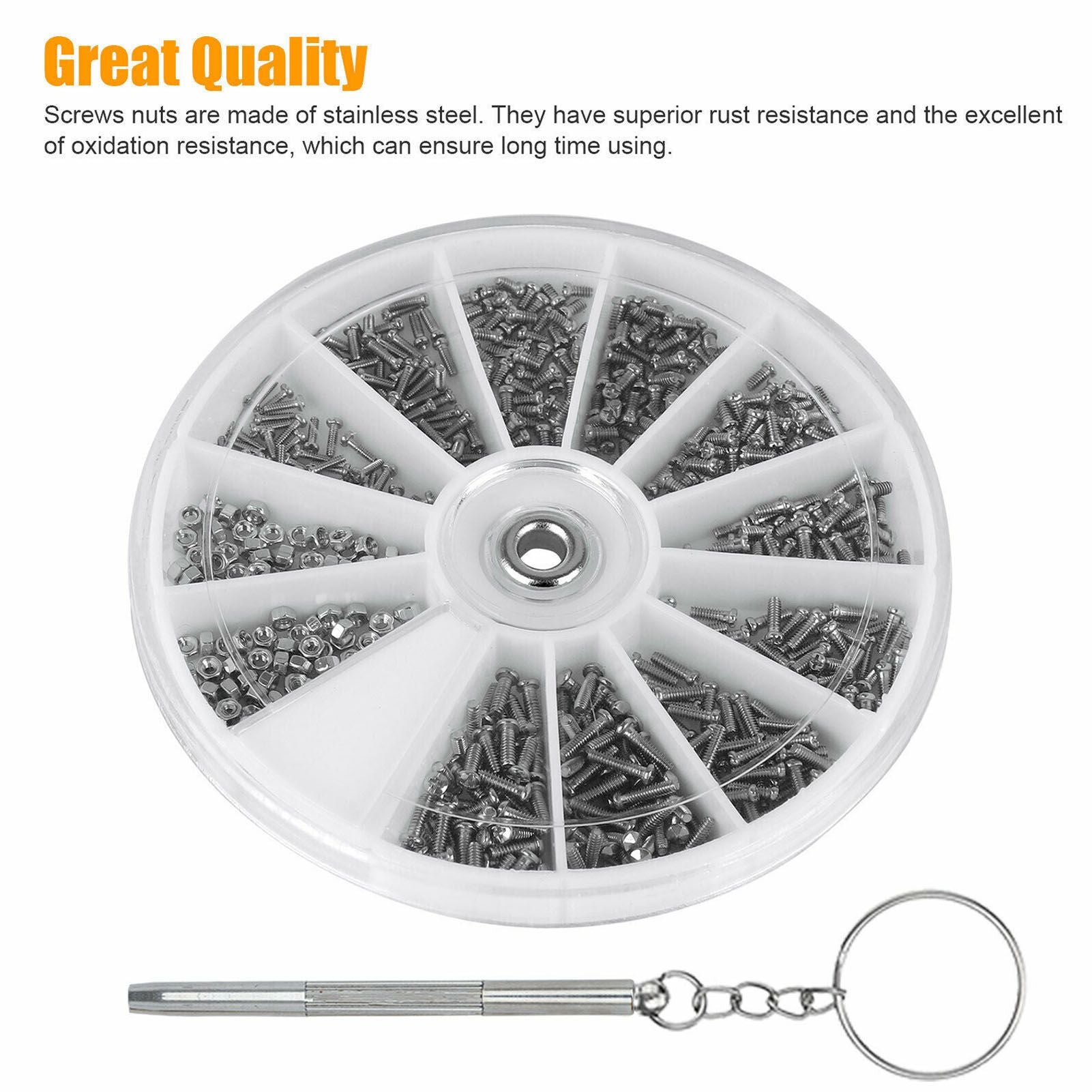Screw Nut Assortment Kit 600pcs Watch Glasses Small Screw Nut Repair Kit with Screwdriver M1M1.2 M1.4 M1.6 V1294-YM0523-3117220025411
