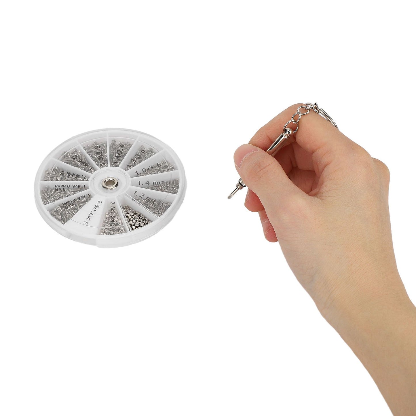 Screw Nut Assortment Kit 600pcs Watch Glasses Small Screw Nut Repair Kit with Screwdriver M1M1.2 M1.4 M1.6 V1294-YM0523-3117220025411
