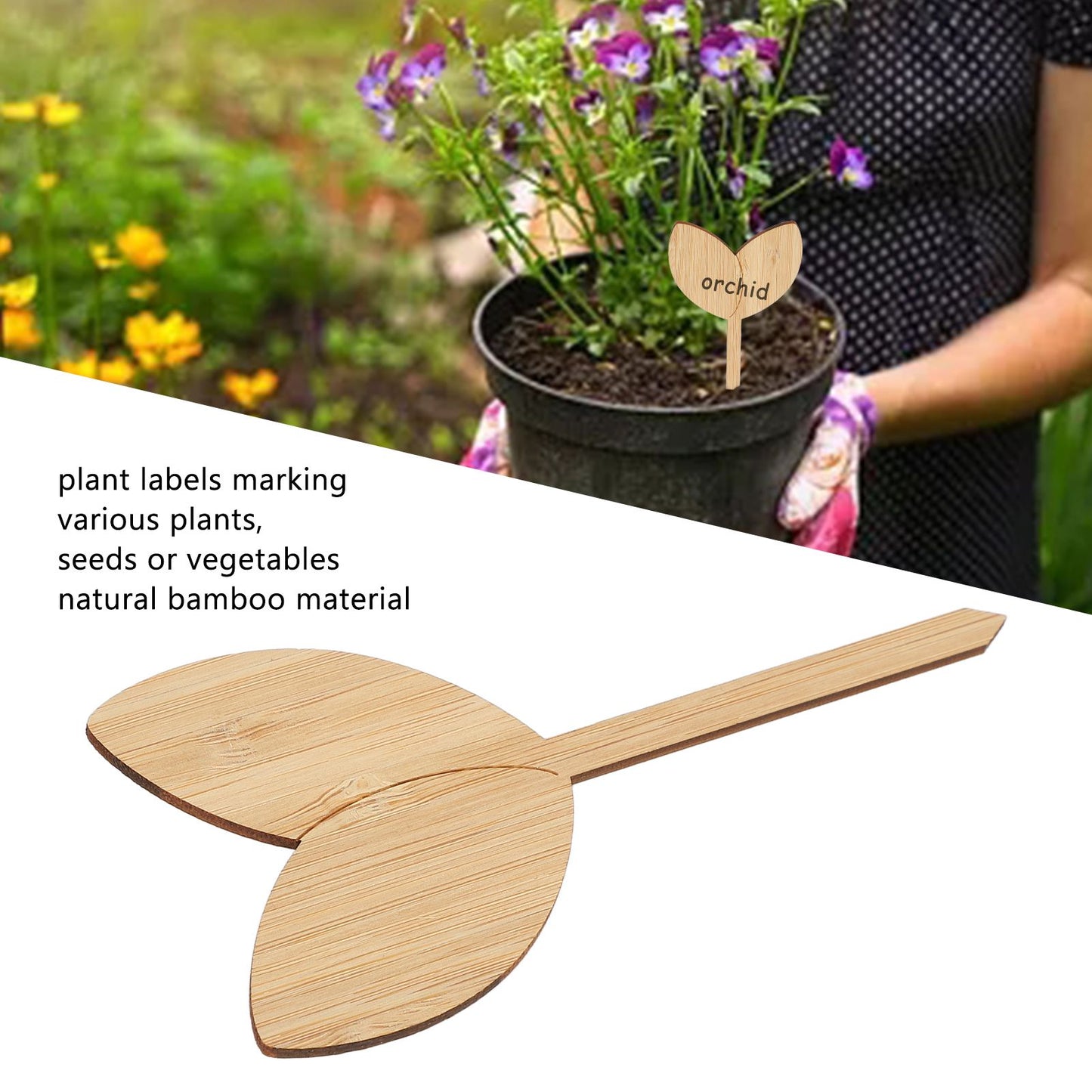 10pcs Plant Labels Bamboo Material Easy Writing 1/8 in Thickness Decorative Garden Markers for GardenerLeaf V1294-YM0523-3117220027111