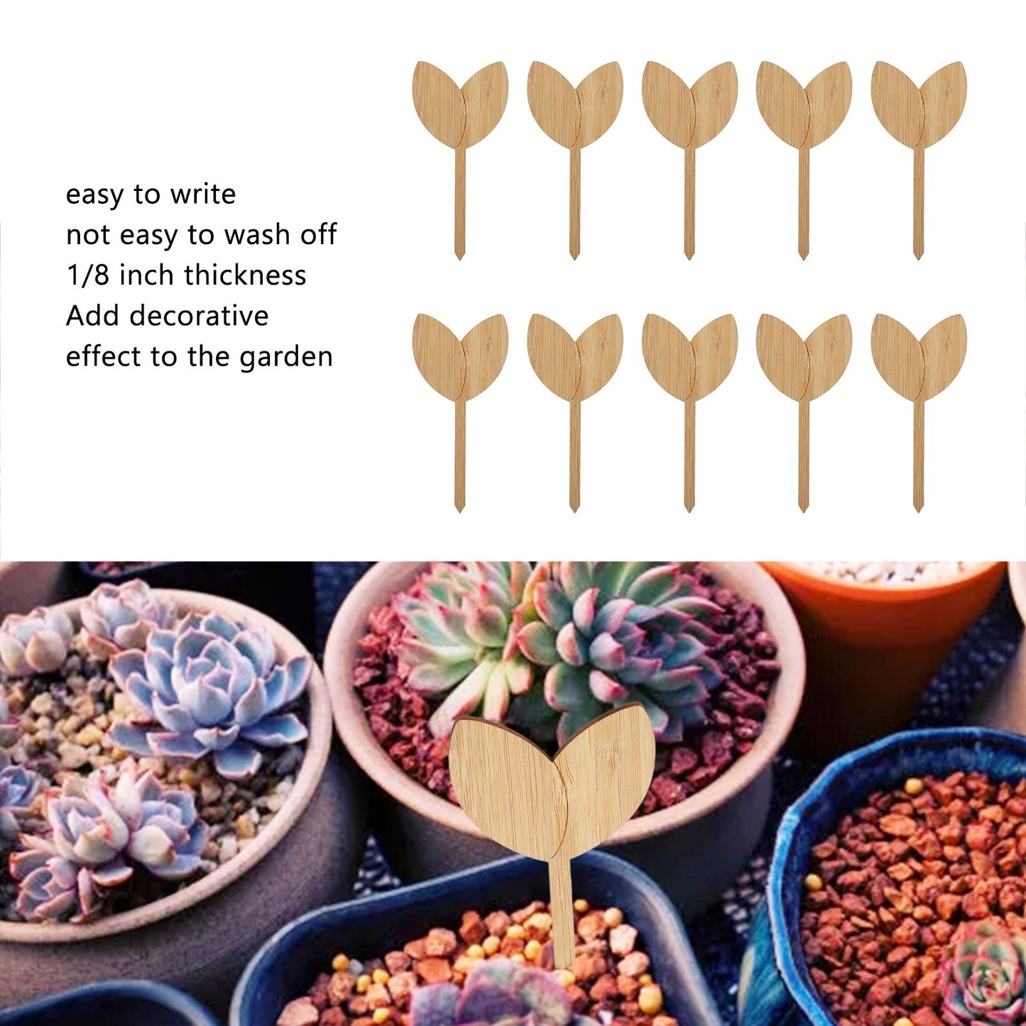 10pcs Plant Labels Bamboo Material Easy Writing 1/8 in Thickness Decorative Garden Markers for GardenerLeaf V1294-YM0523-3117220027111