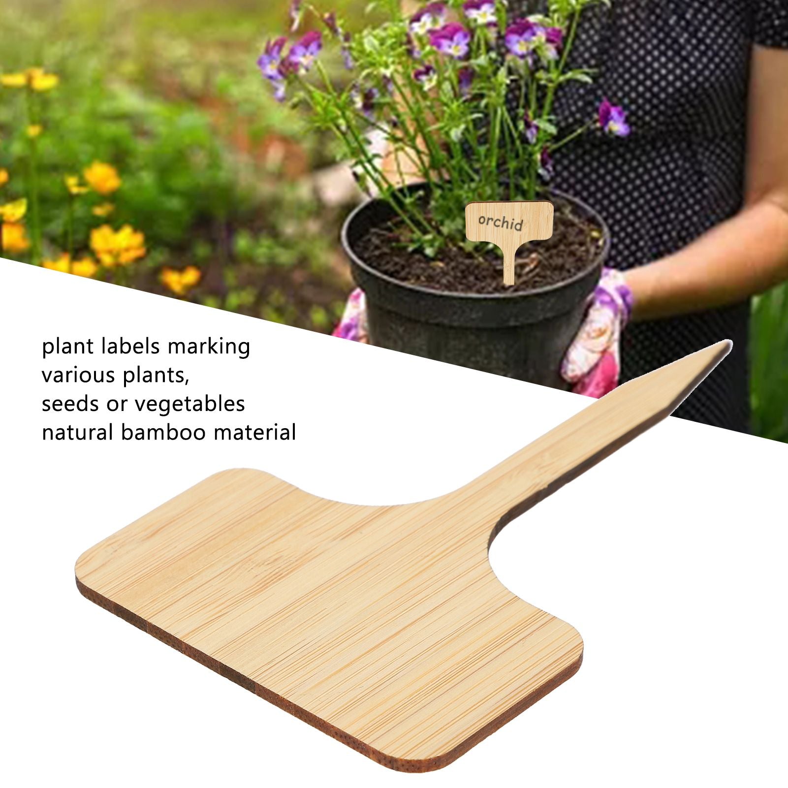 10pcs Plant Labels Bamboo Material Easy Writing 1/8 in Thickness Decorative Garden Markers for GardenerT Shape V1294-YM0523-3117220027113