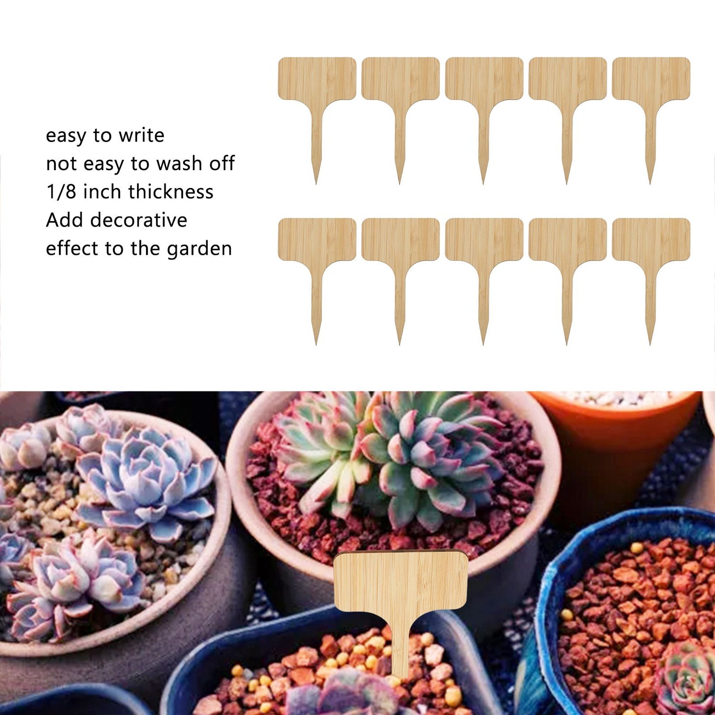 10pcs Plant Labels Bamboo Material Easy Writing 1/8 in Thickness Decorative Garden Markers for GardenerT Shape V1294-YM0523-3117220027113