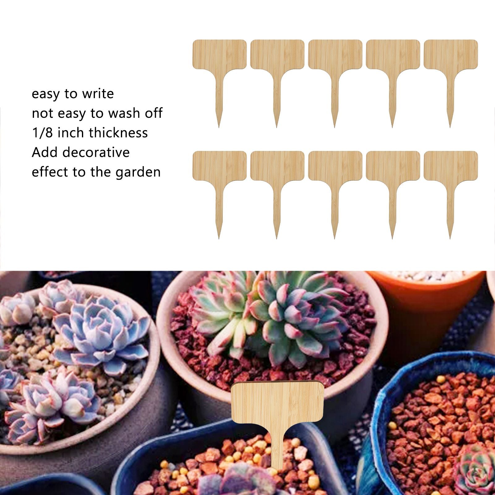 10pcs Plant Labels Bamboo Material Easy Writing 1/8 in Thickness Decorative Garden Markers for GardenerT Shape V1294-YM0523-3117220027113