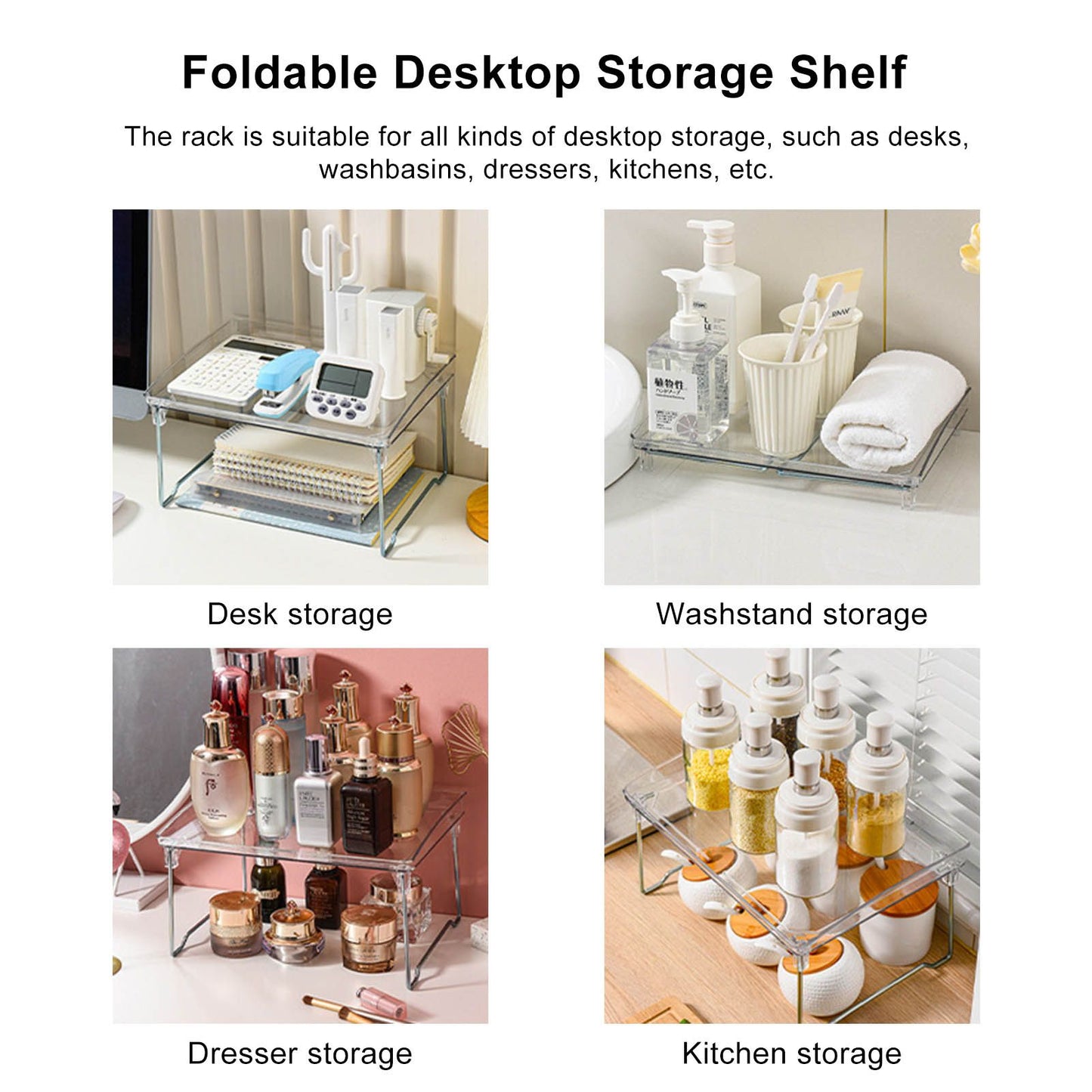 Desk Organizer Rack Stainless Steel Foldable Multifunctional Desktop Storage Shelf for Home V1294-YM0523-3117220028211