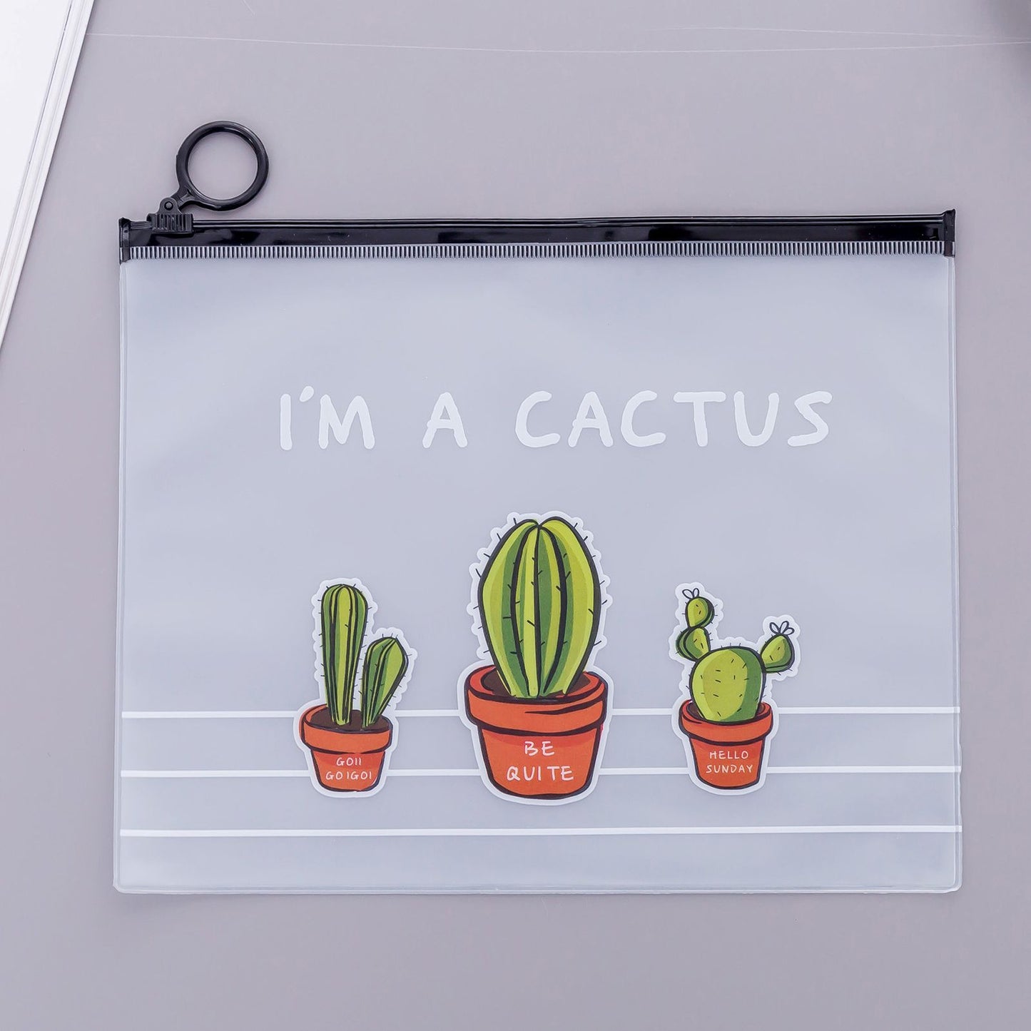 Cute File Pocket PVC Zipper Bag Transparent Pencil Case Large Capacity Stationery Storage Bag3 Cactus V1294-YM0523-3117220029311