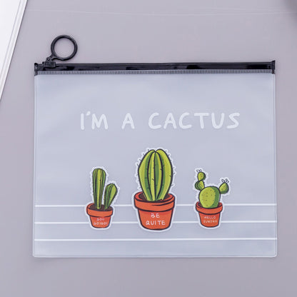 Cute File Pocket PVC Zipper Bag Transparent Pencil Case Large Capacity Stationery Storage Bag3 Cactus V1294-YM0523-3117220029311