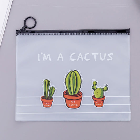 Cute File Pocket PVC Zipper Bag Transparent Pencil Case Large Capacity Stationery Storage Bag3 Cactus V1294-YM0523-3117220029311