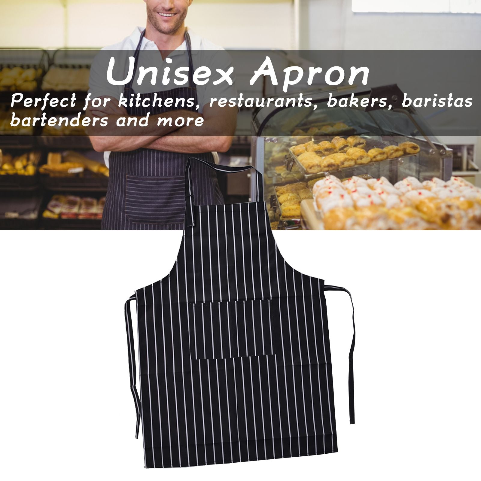 Bib Apron Waterproof Adjustable Kitchen Cooking Aprons with Dual Pockets for Kitchens Restaurants BakersBlack V1294-YM0523-3117220031611