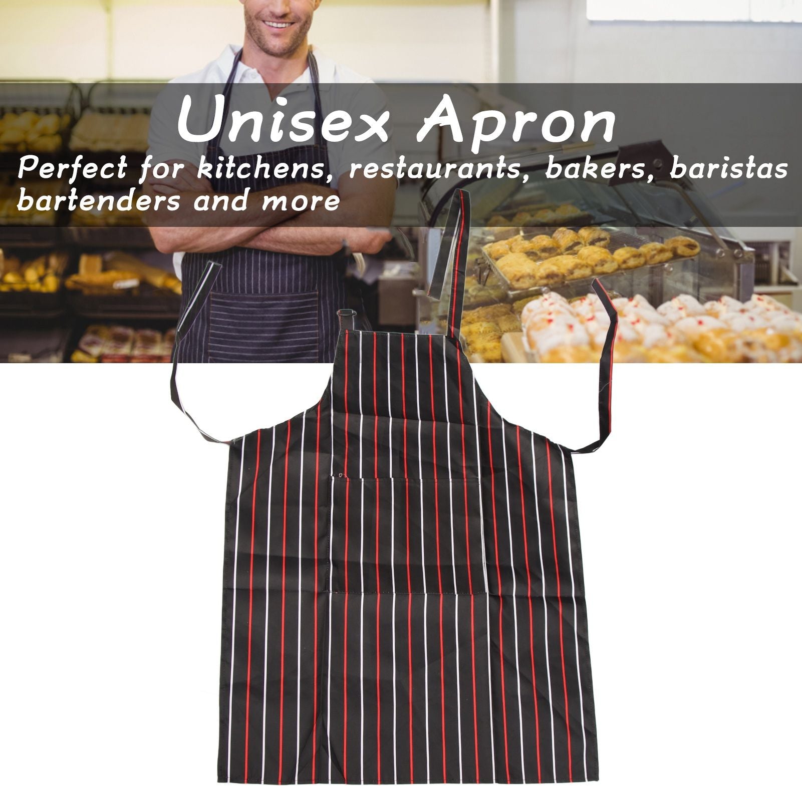 Bib Apron Waterproof Adjustable Kitchen Cooking Aprons with Dual Pockets for Kitchens Restaurants BakersRed V1294-YM0523-3117220031612