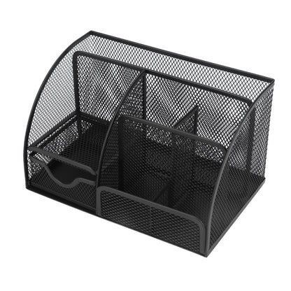 Desktop Mesh Pen Storage Holder 7 Compartments Multifunction Black for Home Sturdy Office V1294-YM0523-3117220033311
