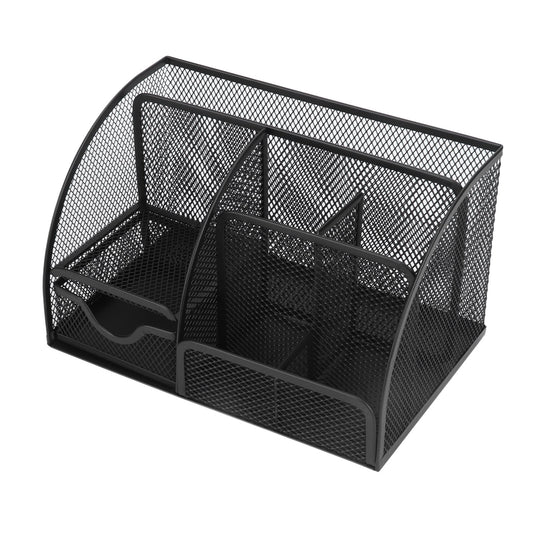 Desktop Mesh Pen Storage Holder 7 Compartments Multifunction Black for Home Sturdy Office V1294-YM0523-3117220033311