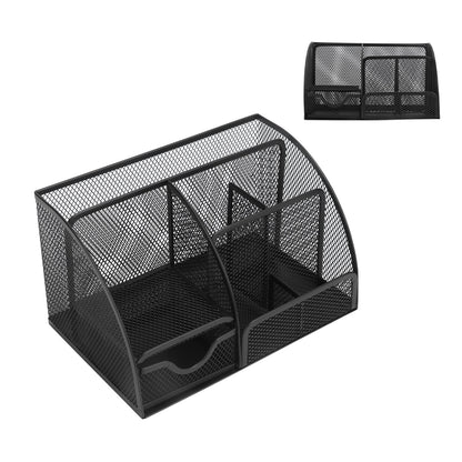 Desktop Mesh Pen Storage Holder 7 Compartments Multifunction Black for Home Sturdy Office V1294-YM0523-3117220033311