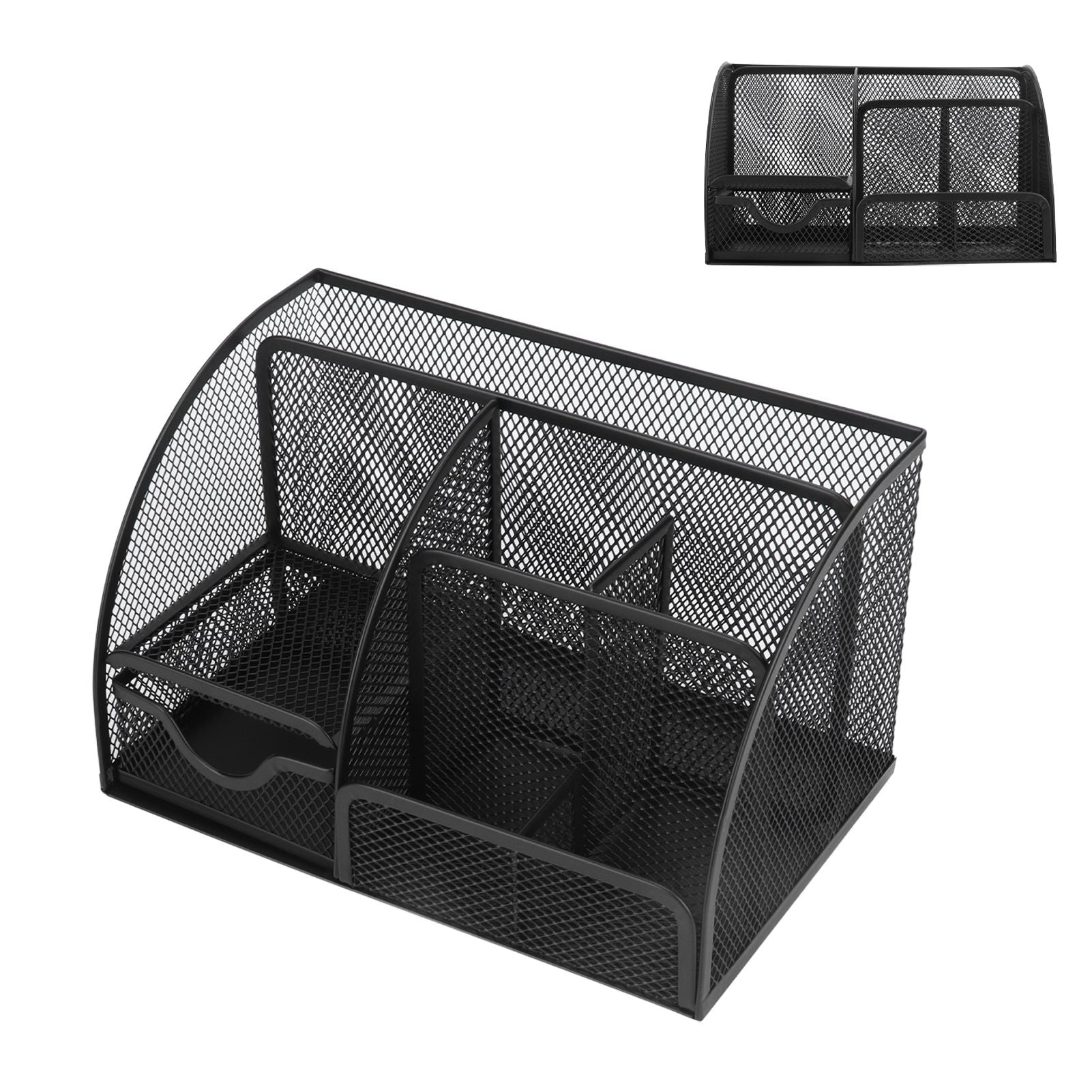 Desktop Mesh Pen Storage Holder 7 Compartments Multifunction Black for Home Sturdy Office V1294-YM0523-3117220033311
