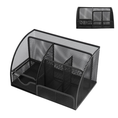Desktop Mesh Pen Storage Holder 7 Compartments Multifunction Black for Home Sturdy Office V1294-YM0523-3117220033311